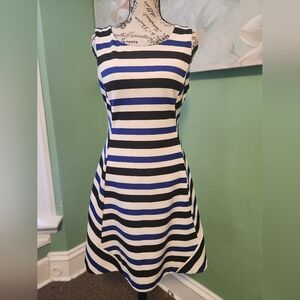 Worthington Striped Dress in Black, White, Blue SZ 6 NWT